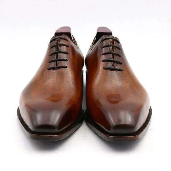 Men’s Whole Cut Handmade Leather Oxford Dress Shoes - Patina Full Grain Calf Leather Shoe CE01 - Image 5