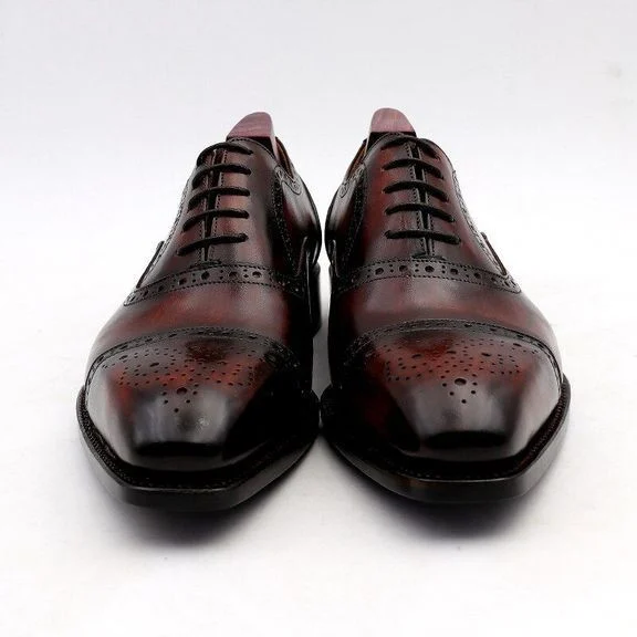 Wine Patina Leather Handmade Dress Shoe - Genuine Calf Leather - Men Suits Formal Leather Handmade Wedding Shoes CE02 - Image 5