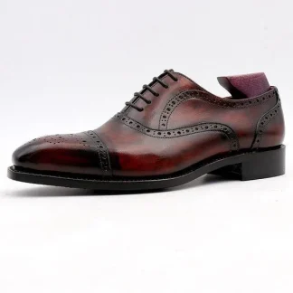 Wine Patina Leather Handmade Dress Shoe - Genuine Calf Leather - Men Suits Formal Leather Handmade Wedding Shoes CE02