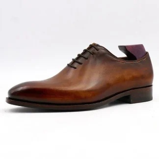 Men’s Whole Cut Handmade Leather Oxford Dress Shoes - Patina Full Grain Calf Leather Shoe CE01
