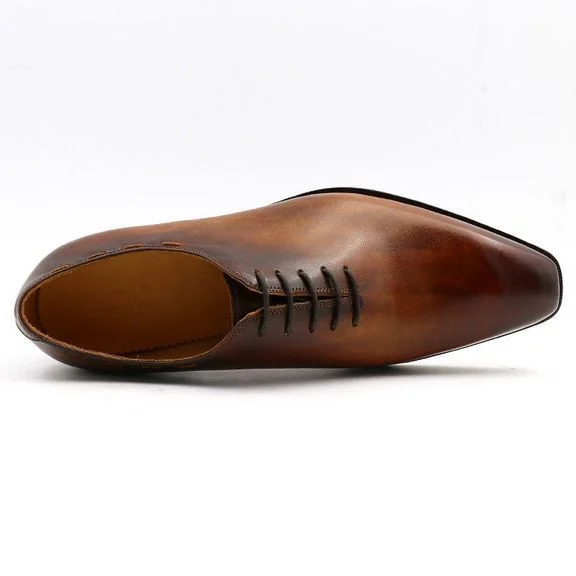 Men’s Whole Cut Handmade Leather Oxford Dress Shoes - Patina Full Grain Calf Leather Shoe CE01 - Image 4