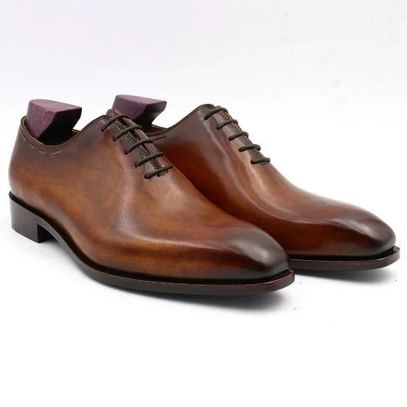 Men’s Whole Cut Handmade Leather Oxford Dress Shoes - Patina Full Grain Calf Leather Shoe CE01 - Image 2