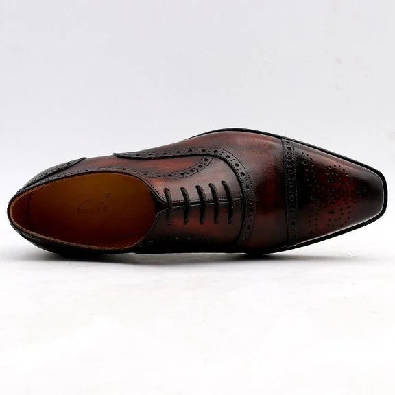 Wine Patina Leather Handmade Dress Shoe - Genuine Calf Leather - Men Suits Formal Leather Handmade Wedding Shoes CE02 - Image 3
