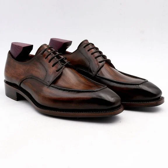 Men’s Handmade Derby Shoes Leather Patina Brown Men Office Shoe Genuine Calf Leather Outsole Men Suits Formal Leather Handmade CE07 - Image 4