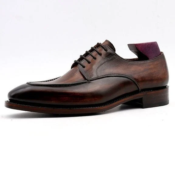 Men’s Handmade Derby Shoes Leather Patina Brown Men Office Shoe Genuine Calf Leather Outsole Men Suits Formal Leather Handmade CE07