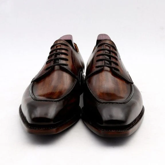 Men’s Handmade Derby Shoes Leather Patina Brown Men Office Shoe Genuine Calf Leather Outsole Men Suits Formal Leather Handmade CE07 - Image 5