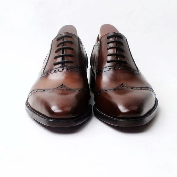 Cie Handmade Oxfords Shoe - Square Toe Wingtips Patina Brown Handmade 100% Genuine Calf Leather CE05 - Image 6