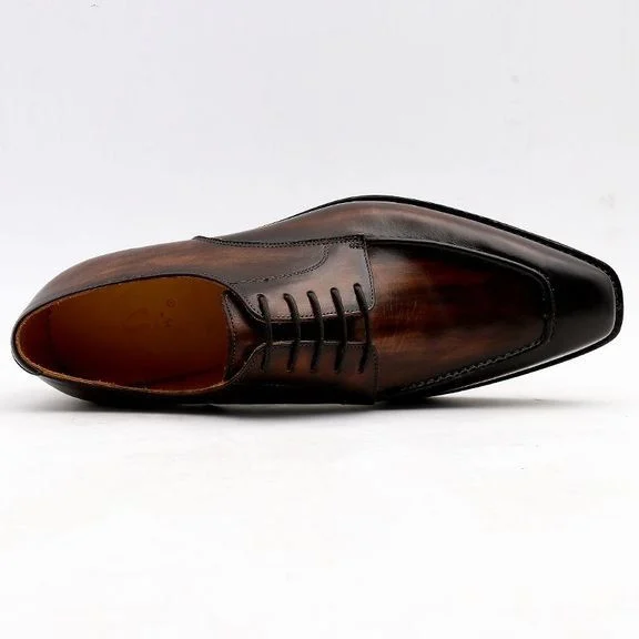 Men’s Handmade Derby Shoes Leather Patina Brown Men Office Shoe Genuine Calf Leather Outsole Men Suits Formal Leather Handmade CE07 - Image 3
