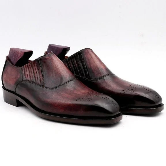 Men Dress Shoes Leather Patina Purple Men Office Shoe Genuine Calf Leather Outsole Men's Slip-Ons Leather Handmade - Image 4