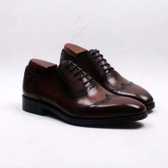 Cie Handmade Oxfords Shoe - Square Toe Wingtips Patina Brown Handmade 100% Genuine Calf Leather CE05 - Image 3