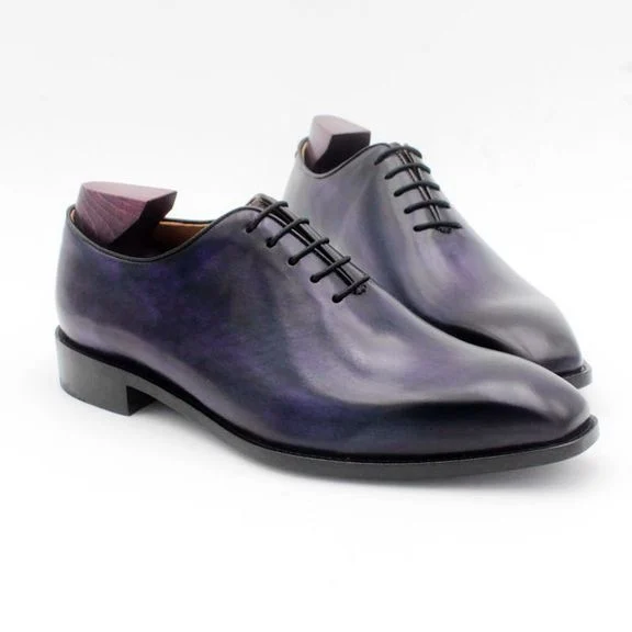 Cie Men's Handmade Oxford Shoe Genuine Full Grain Calf Leather - Square Toe Whole Cut Patina Deep Purple CE04 - Image 3