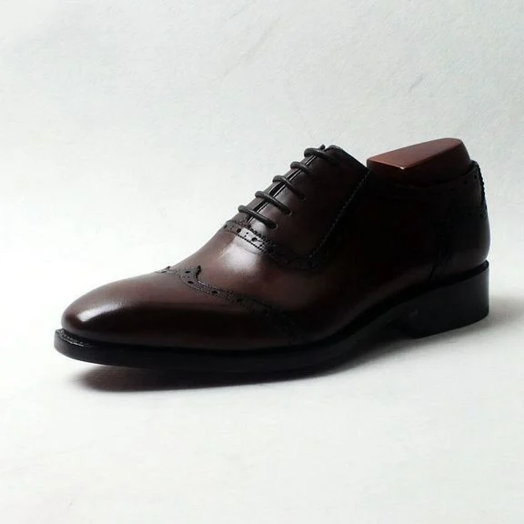 Cie Handmade Oxfords Shoe - Square Toe Wingtips Patina Brown Handmade 100% Genuine Calf Leather CE05