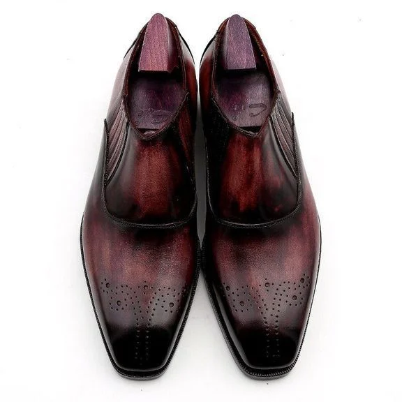Men Dress Shoes Leather Patina Purple Men Office Shoe Genuine Calf Leather Outsole Men's Slip-Ons Leather Handmade - Image 6