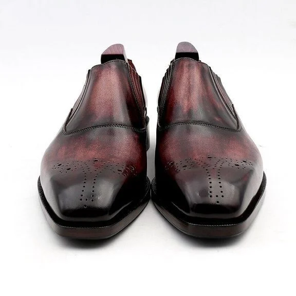 Men Dress Shoes Leather Patina Purple Men Office Shoe Genuine Calf Leather Outsole Men's Slip-Ons Leather Handmade - Image 3