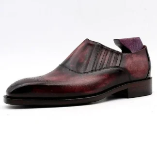 Men Dress Shoes Leather Patina Purple Men Office Shoe Genuine Calf Leather Outsole Men's Slip-Ons Leather Handmade