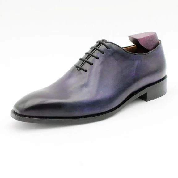 Cie Men's Handmade Oxford Shoe Genuine Full Grain Calf Leather - Square Toe Whole Cut Patina Deep Purple CE04