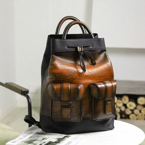 Handmade Patina 100% Calfskin Backpack Leather Genuine Laptop Vintage Style Large-capacity Travel Bag - Image 9