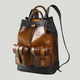 Handmade Patina 100% Calfskin Backpack Leather Genuine Laptop Vintage Style Large-capacity Travel Bag