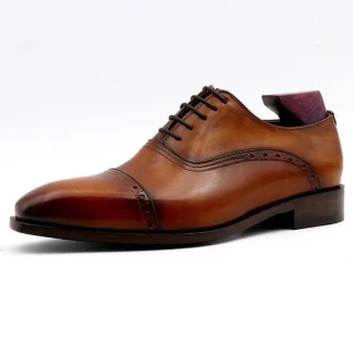 Handmade Leather Oxford Shoe For Men - Patina Brown Hand-Painted Genuine Calf Leather Men Suits Formal Leather Handmade