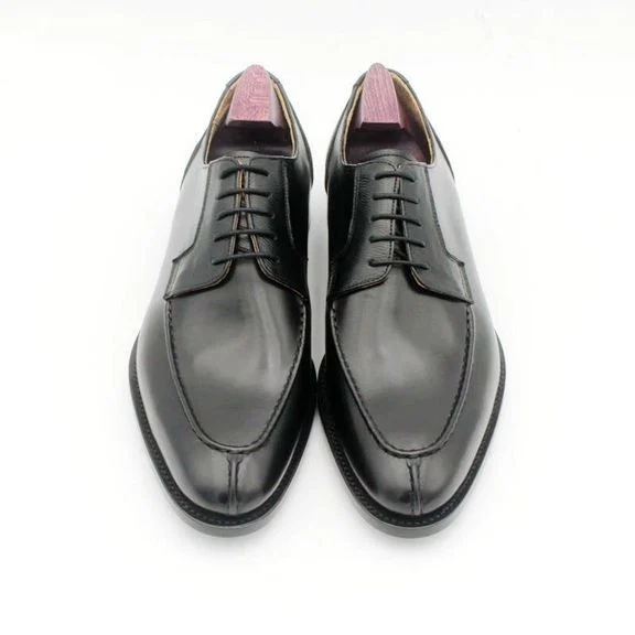 Round Toe Hand Stitching Solid Black Derby Business Goodyear Men's Dress Shoe Genuine Full Grain Calf Leather Work Shoe - Image 3