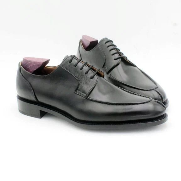 Round Toe Hand Stitching Solid Black Derby Business Goodyear Men's Dress Shoe Genuine Full Grain Calf Leather Work Shoe - Image 6