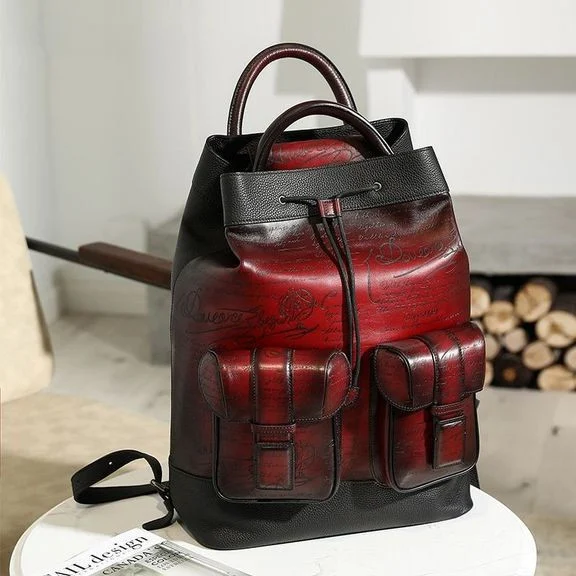 Handmade Patina 100% Calfskin Backpack Leather Genuine Laptop Vintage Style Large-capacity Travel Bag - Image 10
