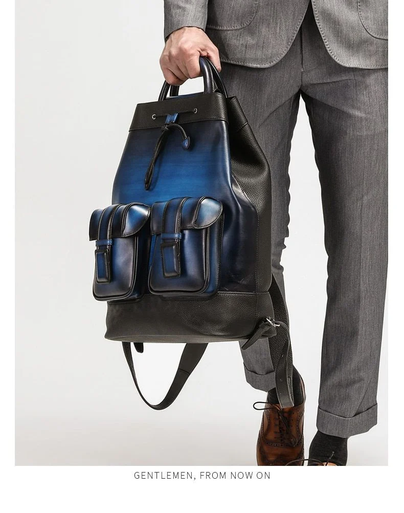 Handmade Patina 100% Calfskin Backpack Leather Genuine Laptop Vintage Style Large-capacity Travel Bag - Image 4