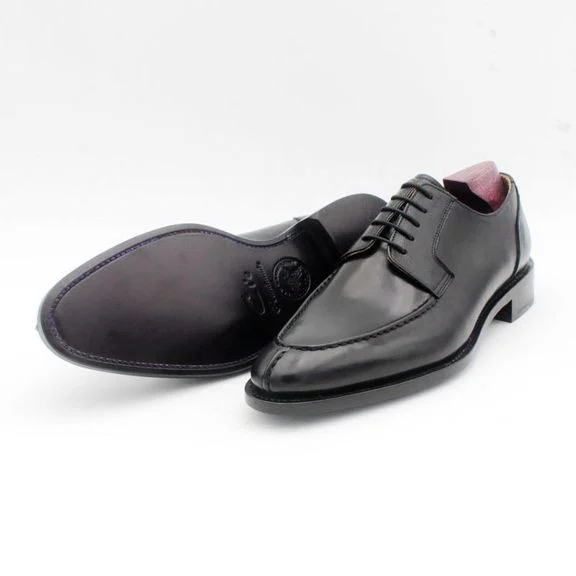Round Toe Hand Stitching Solid Black Derby Business Goodyear Men's Dress Shoe Genuine Full Grain Calf Leather Work Shoe - Image 2