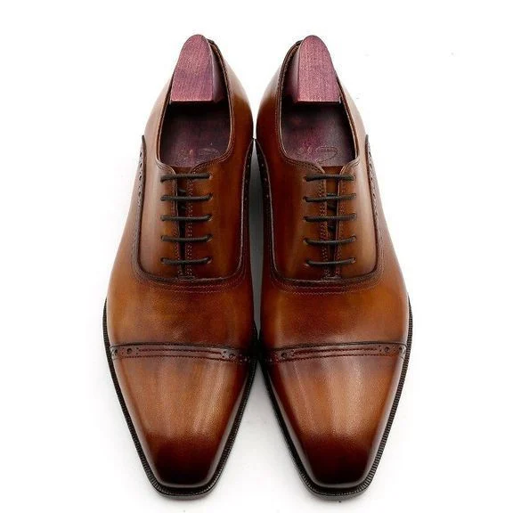 Men Dress Shoes Leather Patina Brown Men Office Shoe Genuine Calf Leather Outsole Men Suits Formal Leather Handmade - Image 2