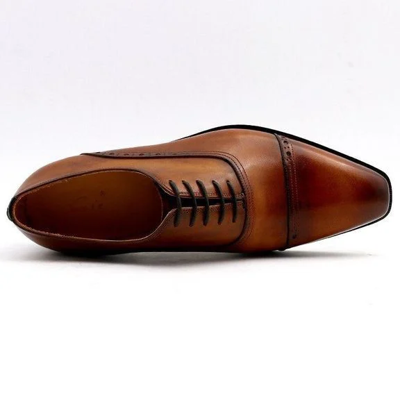 Handmade Leather Oxford Shoe For Men - Patina Brown Hand-Painted Genuine Calf Leather Men Suits Formal Leather Handmade - Image 5