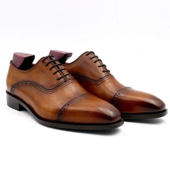 Men Dress Shoes Leather Patina Brown Men Office Shoe Genuine Calf Leather Outsole Men Suits Formal Leather Handmade - Image 5