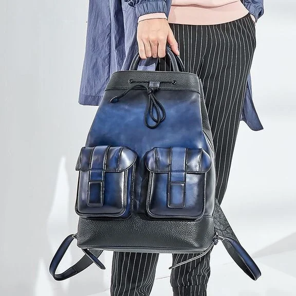 Men Backpacks Genuine Leather 15.6 Inch Daily Work Backpack Schoolbag Vintage Style back pack mochila escolar - Image 11