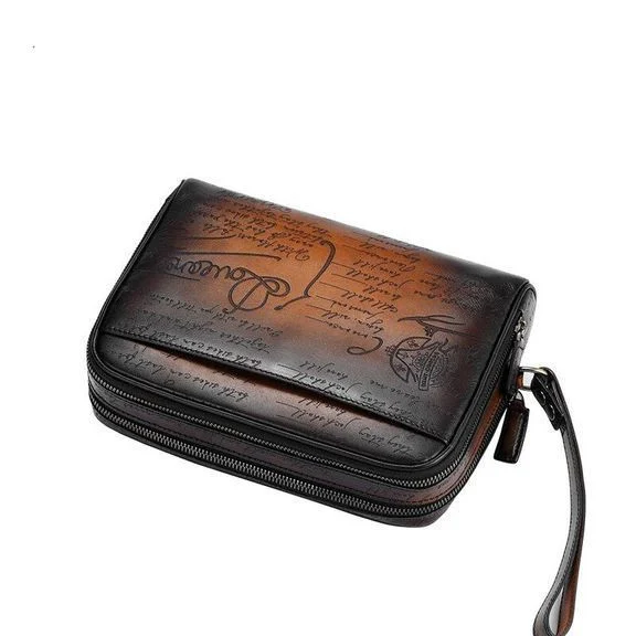 Saigon-Leather Custom Engraved Patina Men's Clutch HB531 - Image 3