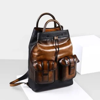 Men Backpacks Genuine Leather 15.6 Inch Daily Work Backpack Schoolbag Vintage Style back pack mochila escolar