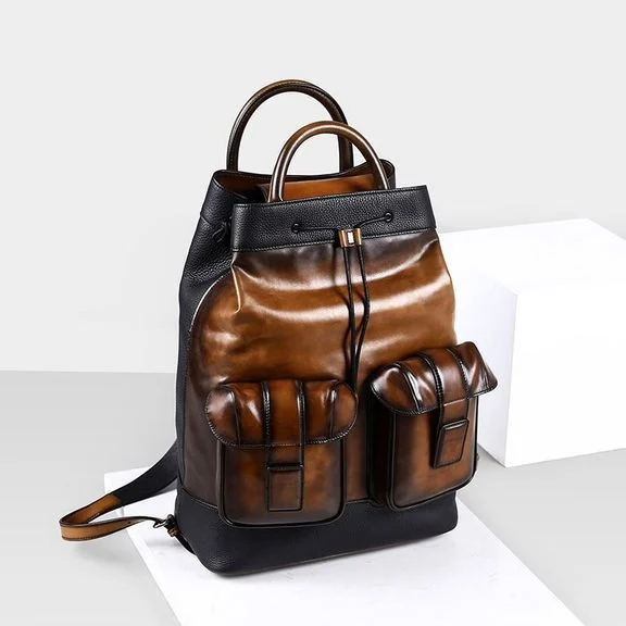 Men Backpacks Genuine Leather 15.6 Inch Daily Work Backpack Schoolbag Vintage Style back pack mochila escolar
