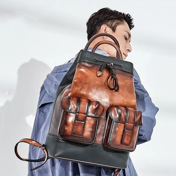 Men Backpacks Genuine Leather 15.6 Inch Daily Work Backpack Schoolbag Vintage Style back pack mochila escolar - Image 13