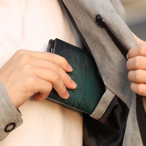 Saigon-Leather Handcrafted Patina Engraved Leather Wallet W721 - Image 4