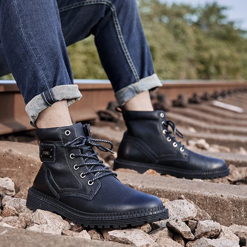 Misalwa 38-46 Winter Warm Genuine Leather Men Boots Ankle Anti-skid Military Snow Boots Work Men - Image 3