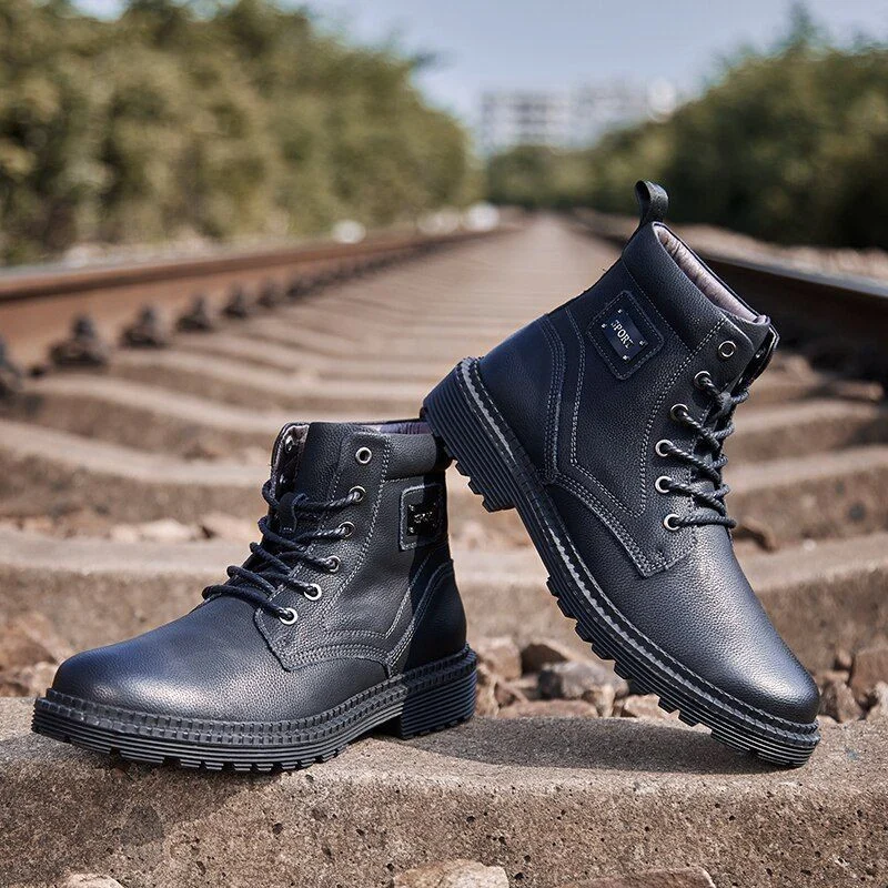 Misalwa 38-46 Winter Warm Genuine Leather Men Boots Ankle Anti-skid Military Snow Boots Work Men - Image 2