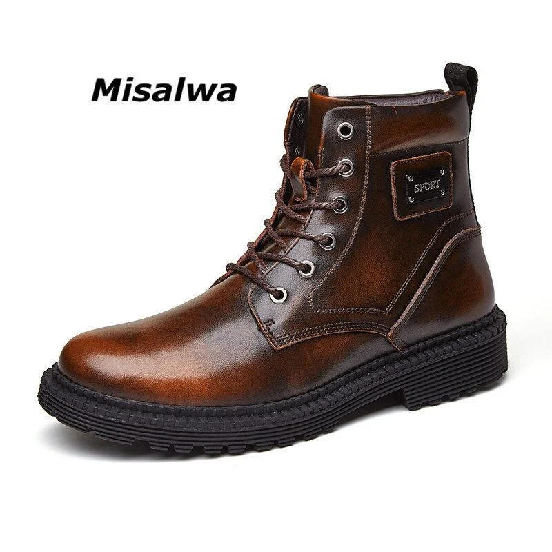 Misalwa 38-46 Winter Warm Genuine Leather Men Boots Ankle Anti-skid Military Snow Boots Work Men - Image 5