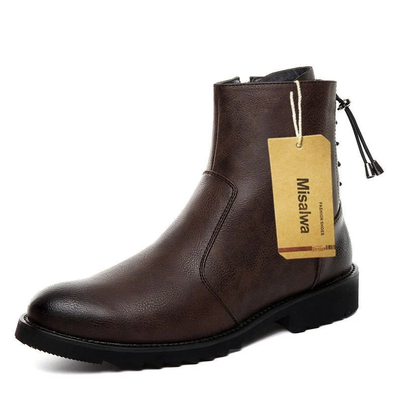 Misalwa Zipper Leather Men Ankle Boots Fashion Winter Chelsea Snow Boots Back Side Lace-up Formal Oxford Dress Boots - Image 4
