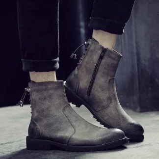 Misalwa Zipper Leather Men Ankle Boots Fashion Winter Chelsea Snow Boots Back Side Lace-up Formal Oxford Dress Boots