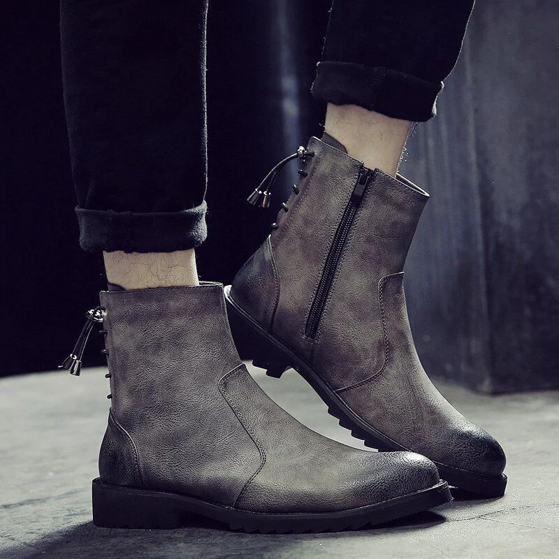 Misalwa Zipper Leather Men Ankle Boots Fashion Winter Chelsea Snow Boots Back Side Lace-up Formal Oxford Dress Boots