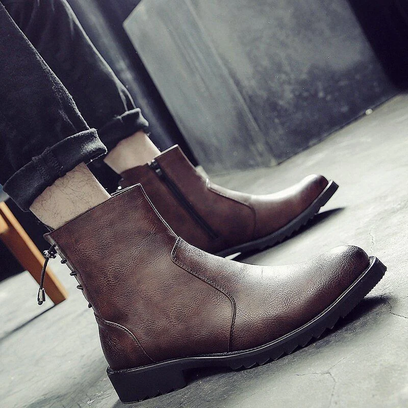 Misalwa Zipper Leather Men Ankle Boots Fashion Winter Chelsea Snow Boots Back Side Lace-up Formal Oxford Dress Boots - Image 12