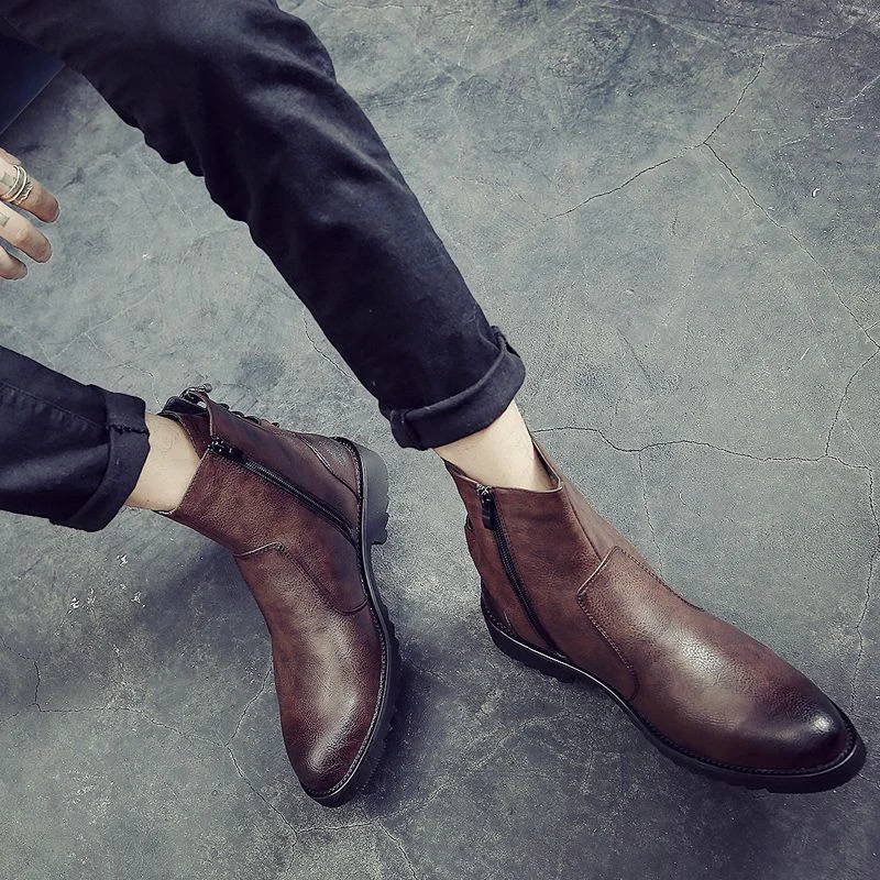 Misalwa Zipper Leather Men Ankle Boots Fashion Winter Chelsea Snow Boots Back Side Lace-up Formal Oxford Dress Boots - Image 3