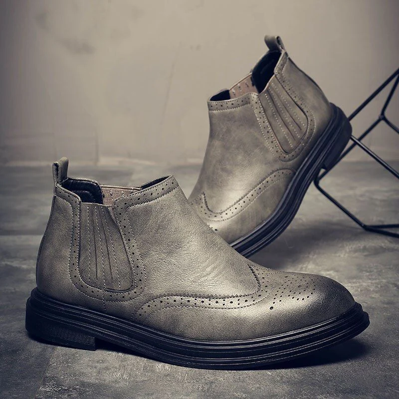 Mens Rubber Leather Boots Fashion Chelsea Boots Men Casual Slip On Waterproof Ankle Boots Pointed Toe Low Top Boots - Image 8