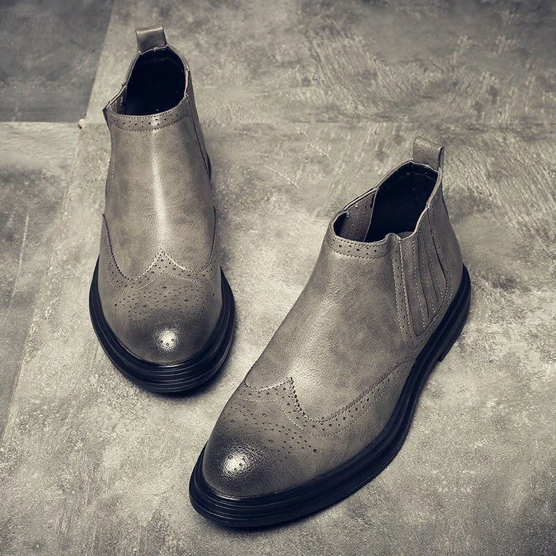 Mens Rubber Leather Boots Fashion Chelsea Boots Men Casual Slip On Waterproof Ankle Boots Pointed Toe Low Top Boots - Image 2