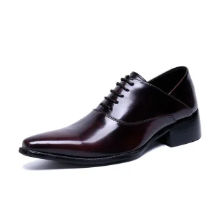 Christia Bella Men's Formal Leather Dress Shoes – Height-Increasing Lace-Up Business Shoes with Fashion Pointed Toe