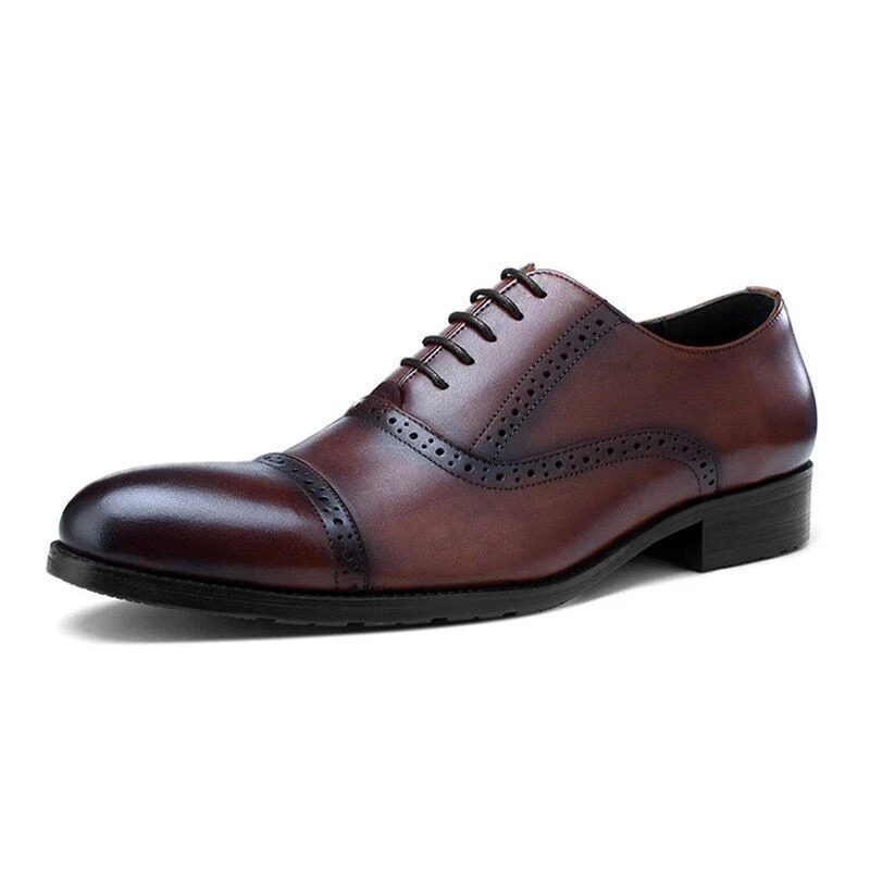 British Style Men's Pointed Business Dress Shoes Italian Handmade Genuine Leather Retro Black Color Brogue Shoes - Image 6