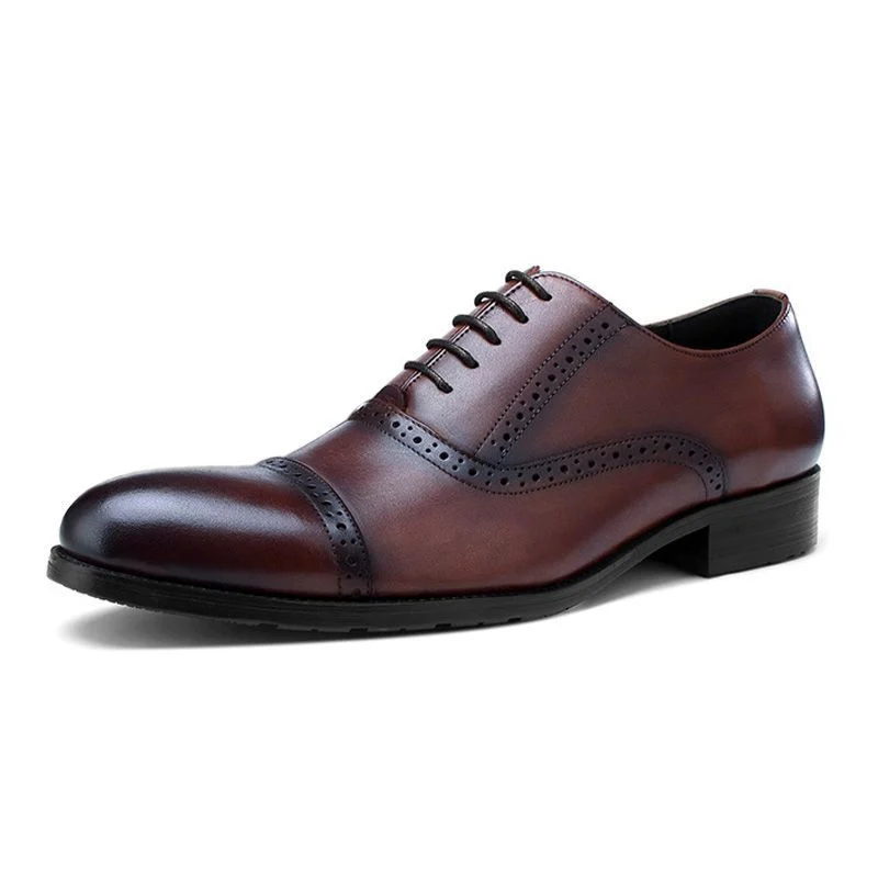 British Style Men's Pointed Business Dress Shoes Italian Handmade Genuine Leather Retro Black Color Brogue Shoes - Image 8